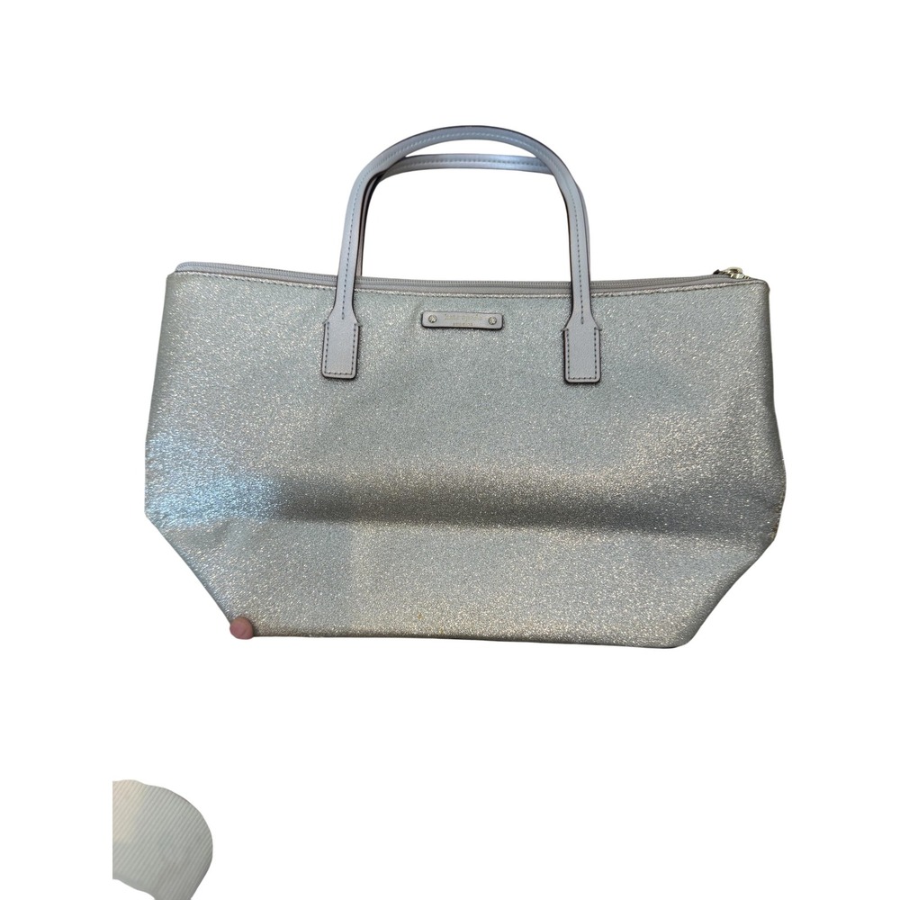 Kate Spade Tote Bag Womens Silver Glitter Top Zip Shoulder Satchel Purse Sparkle